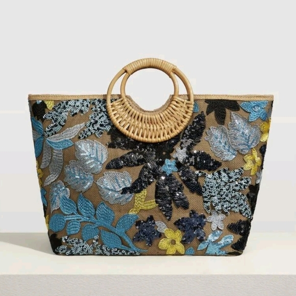 Floral Embroidered Straw Bag - Picture 2 of 6